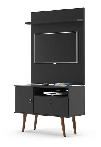 Imagem 1 de 4 de Rack Com Painel Pequeno Retro Para Tv Até 32 Yan Preto