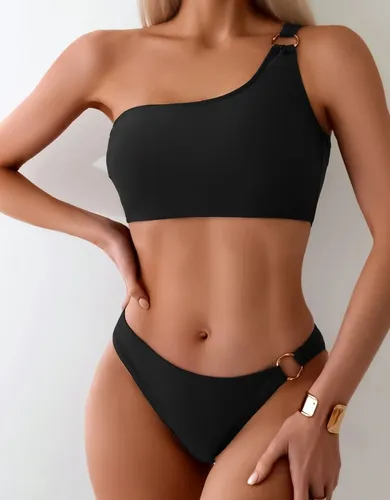 Biquini Um Ombro Só Argolas Metálica Marquinha Moda Verão Preto P — R$ 49,90 em Mercado Livre, 62% OFF