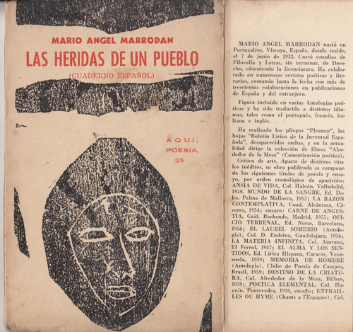 1965 Aqui Poesia Marrodan Heridas Pueblo Tapa Arte Fossatti
