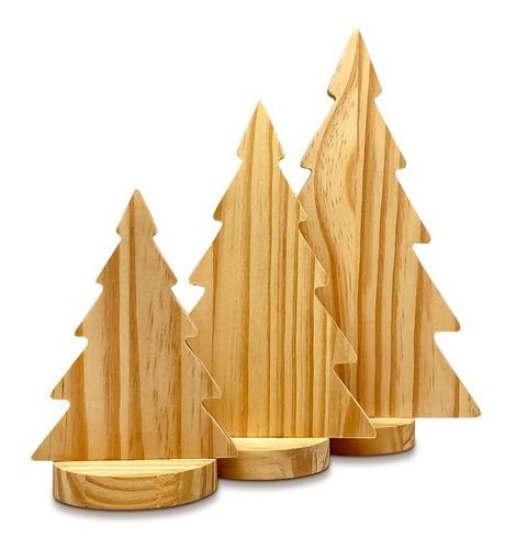 Trio De Arvore Natal Madeira De Pinus