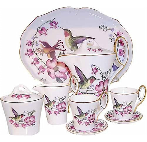 Juego De Té De Porcelana En Miniatura Con Colibríes