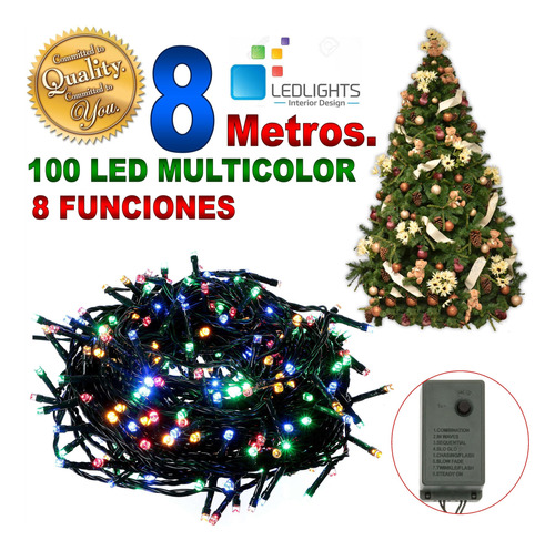 Extensión De Navidad Multicolor De 100 Luces Led 8 Metros