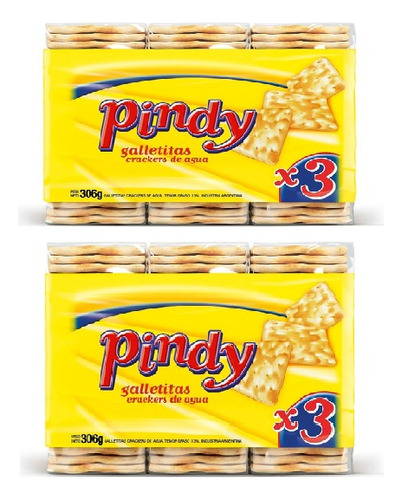 Pack X2 Galletitas Crackers De Agua En Paquetes Pindy 306 G