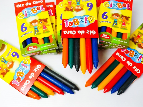 Kit Com 30 Caixa De Giz De Cera 6 Cores 