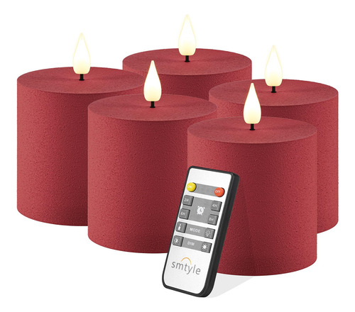 Smtyle Juego De 5 Velas Rojas De 3 X 3 Pulgadas Para Decorac