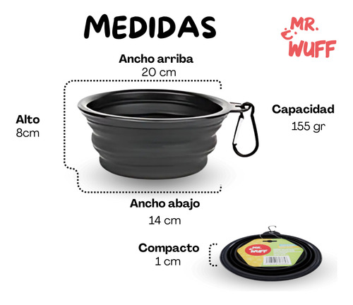 Plato Comedero Para Perro Plegable 155g Mr Wuff Color Negro