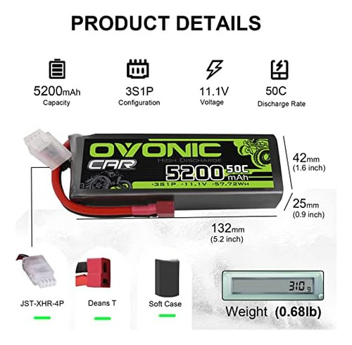 Ovonic Batería Lipo 5200mah 50c 11.1v 3s Rc Batería Con Y Rc