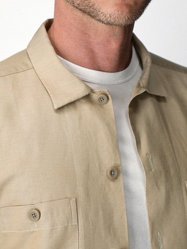 Sobrecamisa Algodón - Lino Beige Hombre 69