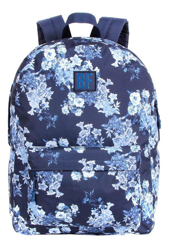 Mochila Juvenil Escolar Casual Bf Boa Forma Azul Floral