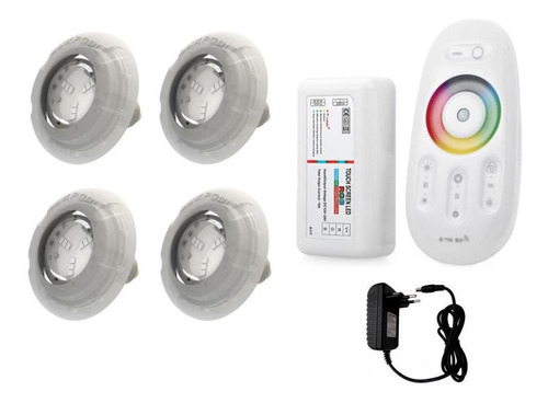 Kit Led Piscina Com Controle + 4 Leds Rgb + Fonte 12v