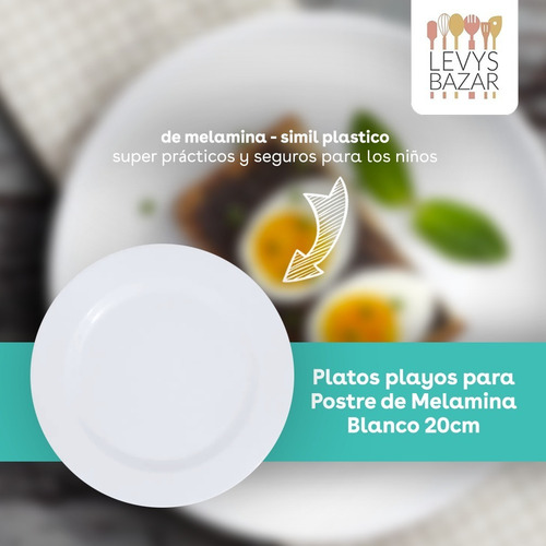 6 Plato Playo Postre Melamina Blanca 20cm Comedores Plastico