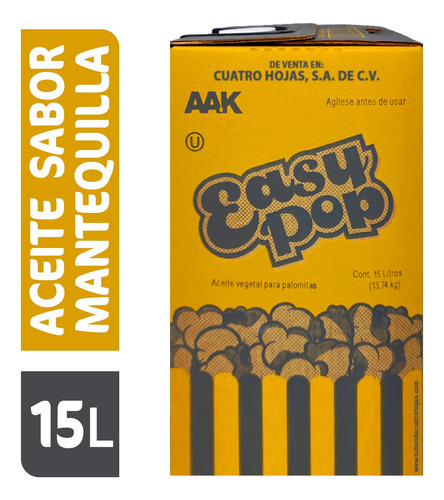Aceite Sabor Mantequilla Para Palomitas Easy Pop 15 Lts