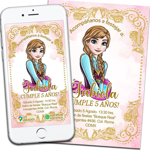 Princesa Anna Frozen. Invitación Digital Interactiva