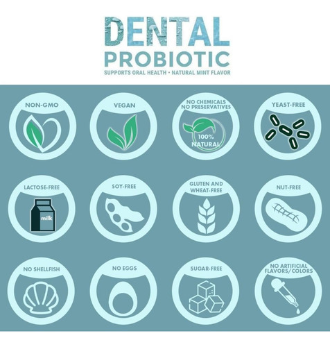 Probiótico Dental, Salud Oral, Mal Aliento, Caries, 60 Uni Menta