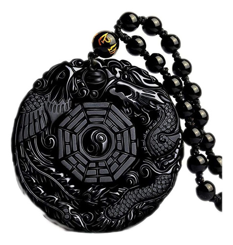 Collar Curativo De Obsidiana Negra Natural, Dragón, Fénix