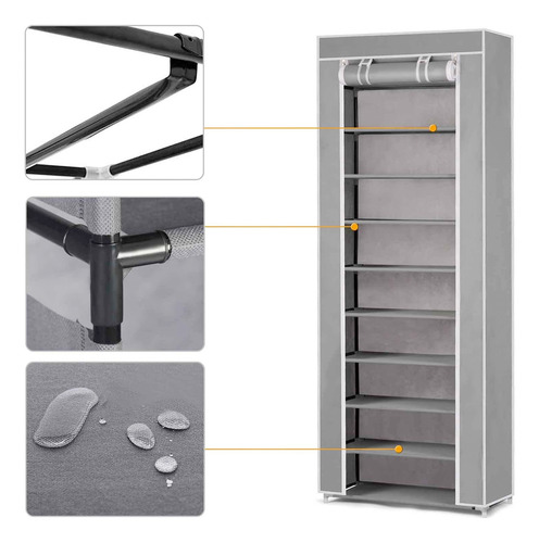 Zapatero 9 Niveles Rack Multiuso Organizador Estante Armable Gris Claro