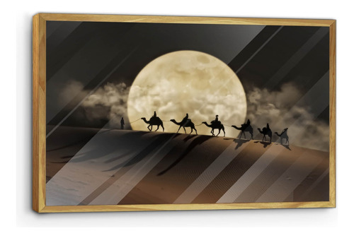 Marco De Madera Con Poster Camellos En La Noche 45x70cm