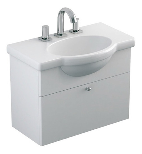 Mueble para baño Ferrum Y6V3E de 640mm de ancho, 485mm de alto y 380mm de profundidad con bacha y mueble color blanco con tres agujeros para grifería