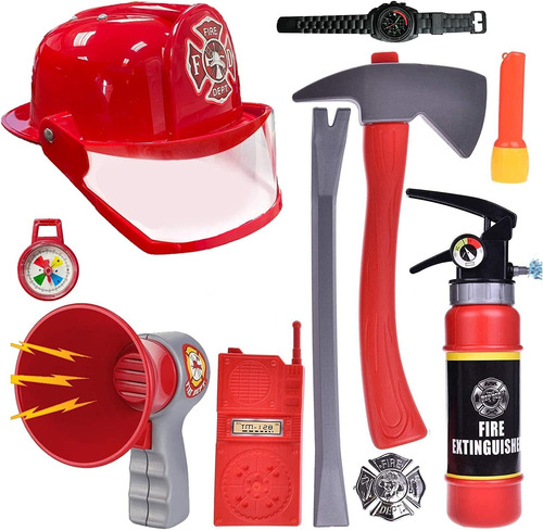 10 Pcs Fireman Gear Firefighter Costume Role Play Toy Set Fo