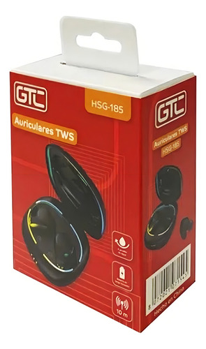 Fones de ouvido Bluetooth Rgb Gtc Tec Hsg-185, cor preta