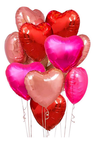 Globos Rojos De Corazones Aluminio Para San Valentin 15 Pzs