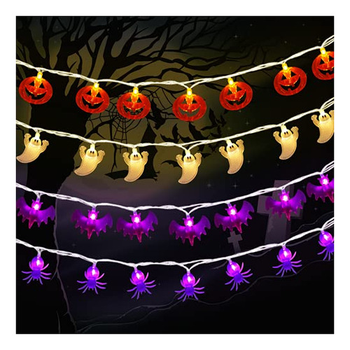4 Pack Halloween Lights String, 40 Led Pumpkin Lights Tf26o