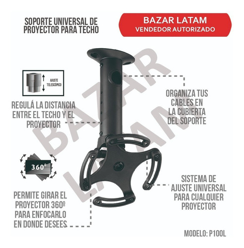 Imagen 6 de 9 de Soporte Proyector Techo Pared Feninger Universal Extensible