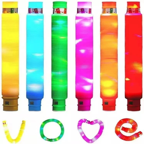 6 Tubo Pop It Con Luces Juguete Pitillo Estira Armables Tube