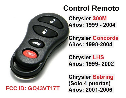 Control Remoto Chrysler 300m Concorde Sebring Lhs 1998-2006