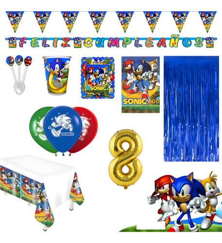 Kit Infantil Decoración Fiesta - Sonic X20 Invitados