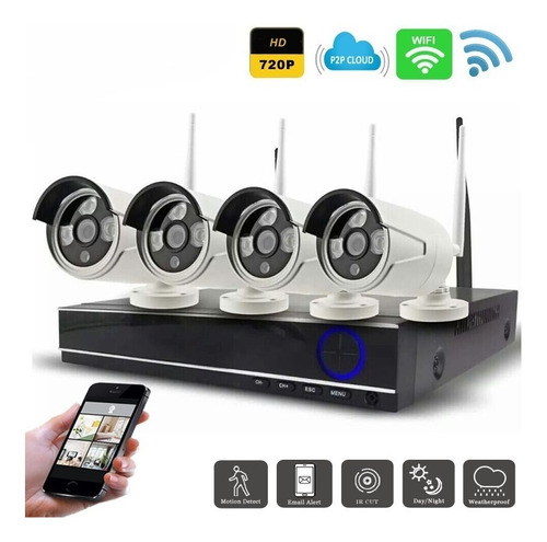 Kit Seguridad Dvr 4 Camaras Hd Inalambricas Wifi Cctv