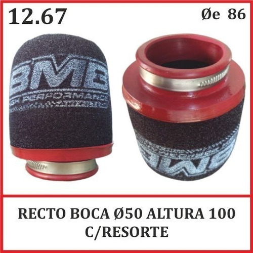Filtro Bmb Motos Recto 050 X 100 Competicion Con Resorte