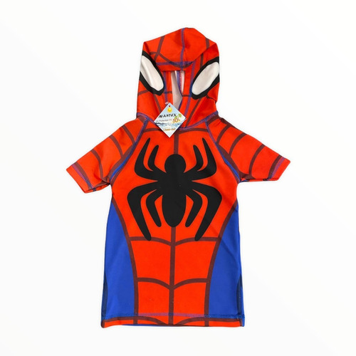 Remera Agua Spiderman Hombre Araña Capucha Uv50 Anticloro