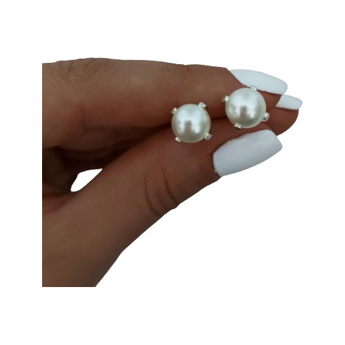 Aros Perla 8mm Plata 925 Por Par