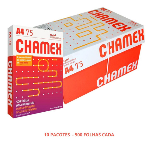 Caixa 10 Pacotes Resmas Papel A4 Sulfite Chamex 5000 Folhas 