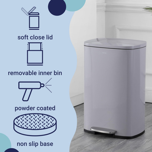 Bote De Basura Rectangular 49 Litros Moderno Con Tapa Suave