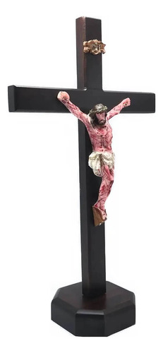 Crucifixo Mesa E Parede Madeira Cristo Chagado Resina 40 Cm