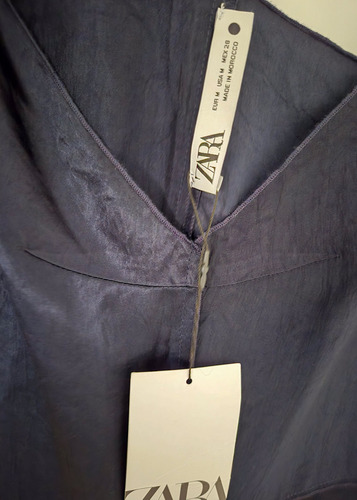 Vestido Lencero Satinado Zara Azul Talle M