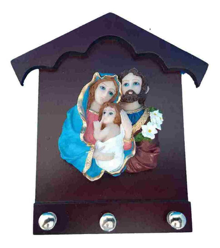 Imagem 1 de 2 de Imagem Sagrada Família Em Resina E Mdf Com 15 Cm Porta Chave