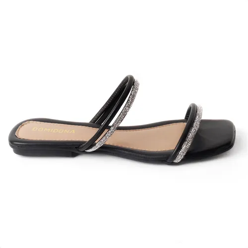 Rasteirinha Sandália Feminina Com Strass Bico Quadrado Moda