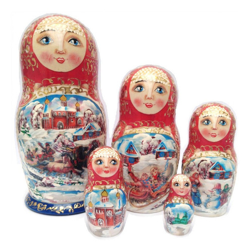 Muñeca Rusa Tradicional Decoracion Hogar Navidad 18 Cm 5pcs