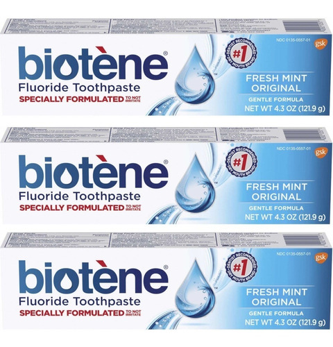 3 Pastas De Dientes Biotene 121g C/u Americana Original