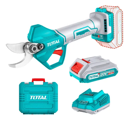 Tijera De Poda Inalámbrica Total 20v - Motor Brushless, Sin Carbones - Capacidad De Corte 2.5cm - Con 1 Batería 2.0Ah Litio-Ion, Cargador Y Maletín Plástico - TSSLI202581