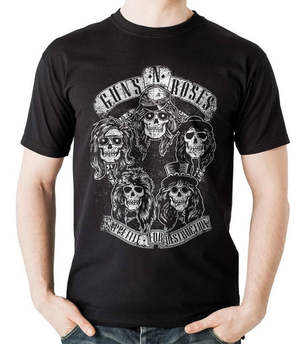 Camiseta Guns And Roses Skulls For Destruction Rock Activity