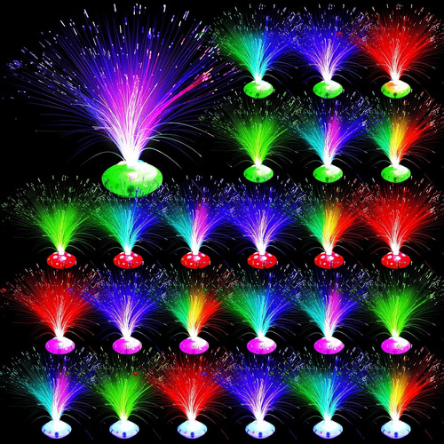 Juego De 24 Lámparas De Fibra Óptica Multicolores Con Base