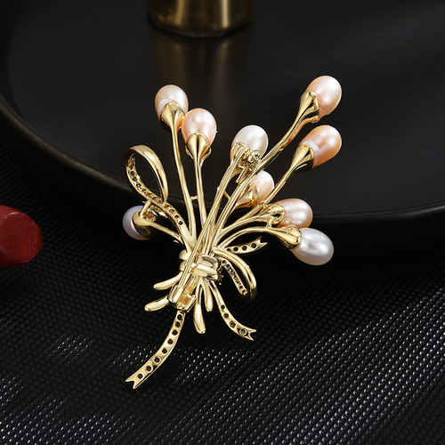 Broche De Perla Natural Con Globo, Corsage De Alta Gama