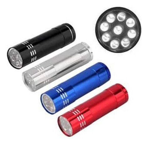 Pack X100 Linterna Metalica Aluminio 9 Leds A Pilas