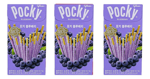 Kit 3 Biscoitos Pocky Doces Japoneses Blueberry Glico Hachi8