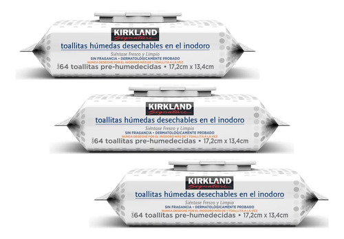 Toallita Humeda Desechable En Inodoro Kirkland 3paq De 64c/u