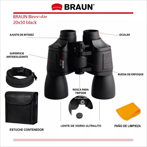 Imagen 6 de 8 de Binoculares Braun 20x50 Ultralit Porro Bk7 Funda Correa Ent